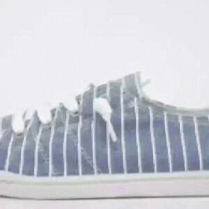Denim and White Stripe Slip On Fashion Sneaker‎